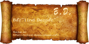 Bálind Dezső névjegykártya